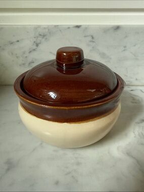 Ceramic Individual Covered Ramekins in Brown and Cream